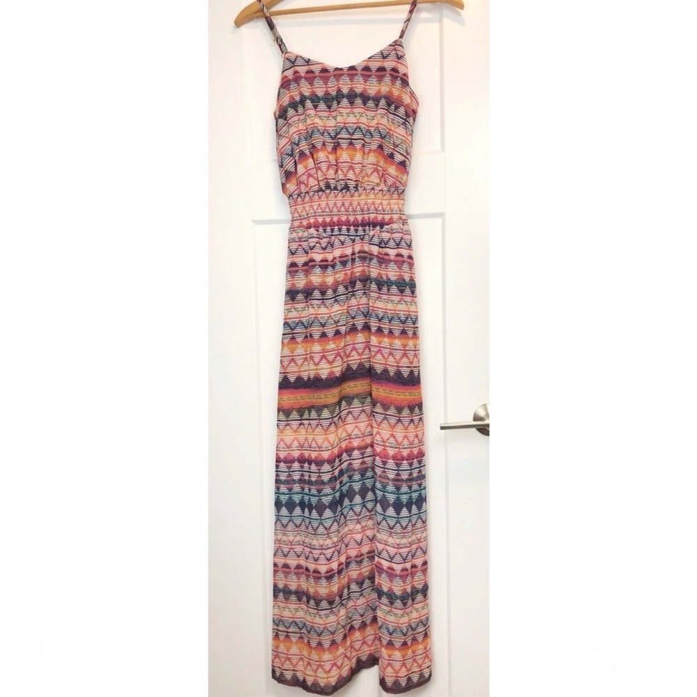 Fire Los Angeles Sz S MultiColor Elastic Waist Adjustable Strap Lined Maxi Dress